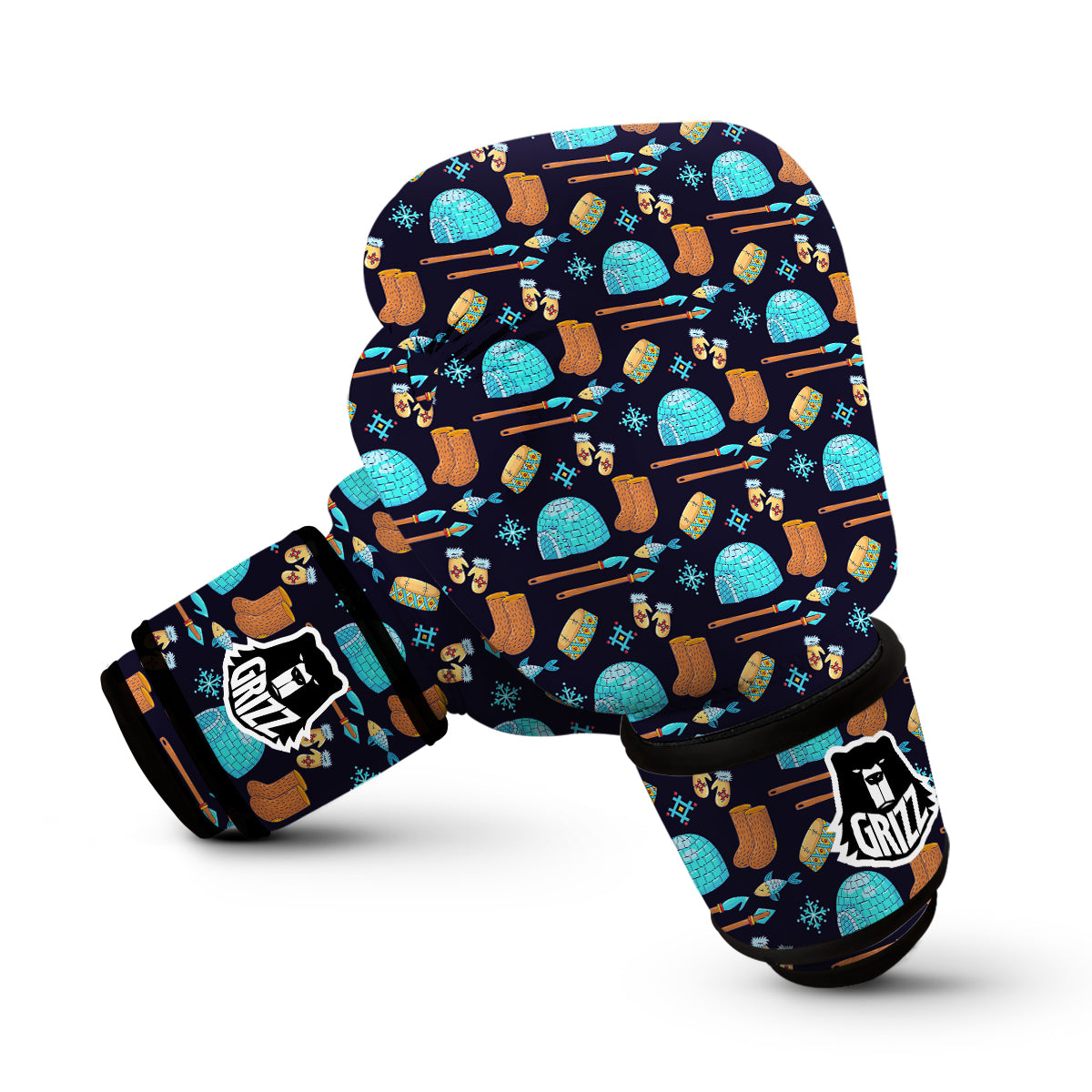 Eskimo Igloo And Equipment Print Pattern Boxing Gloves-grizzshop