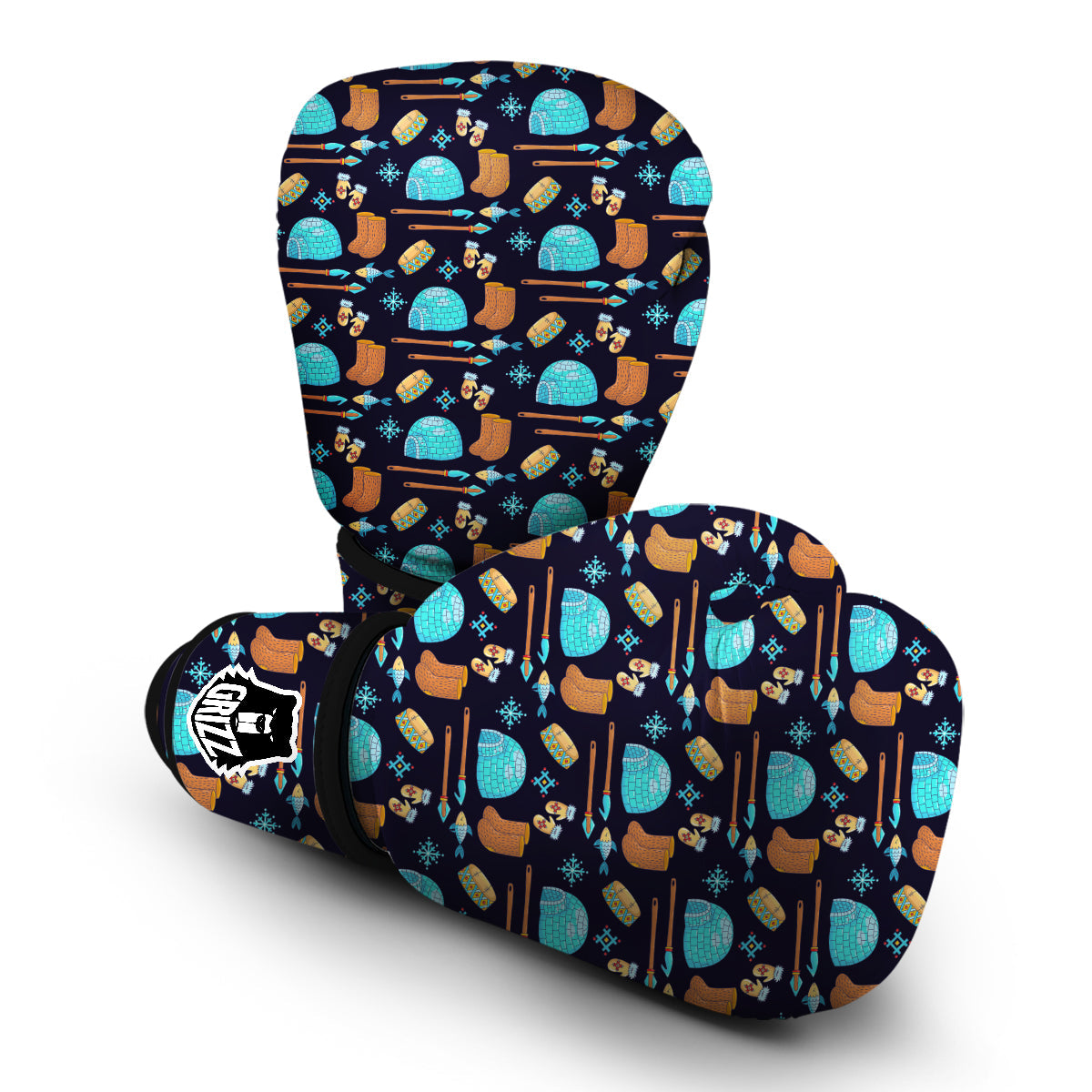 Eskimo Igloo And Equipment Print Pattern Boxing Gloves-grizzshop