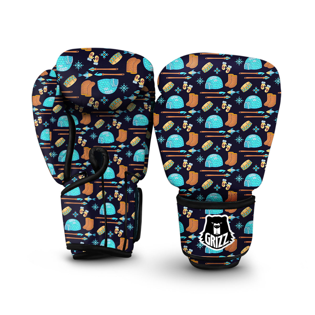 Eskimo Igloo And Equipment Print Pattern Boxing Gloves-grizzshop