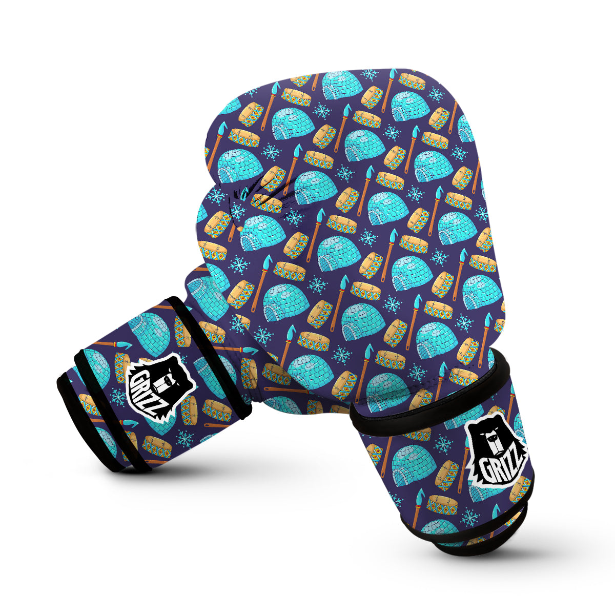 Eskimo Igloo Blue Print Pattern Boxing Gloves-grizzshop