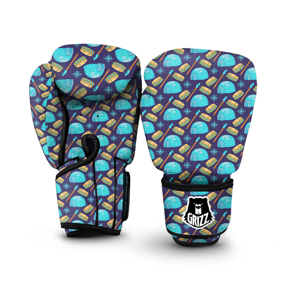 Eskimo Igloo Blue Print Pattern Boxing Gloves-grizzshop