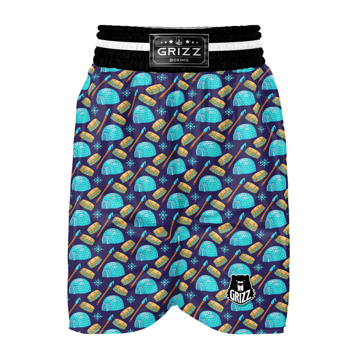 Eskimo Igloo Blue Print Pattern Boxing Shorts-grizzshop