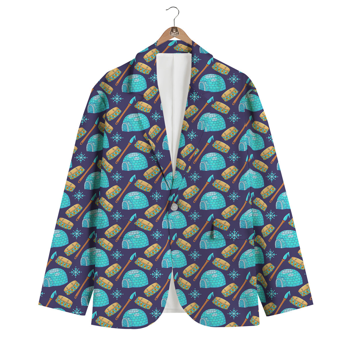Eskimo Igloo Blue Print Pattern Men's Blazer-grizzshop