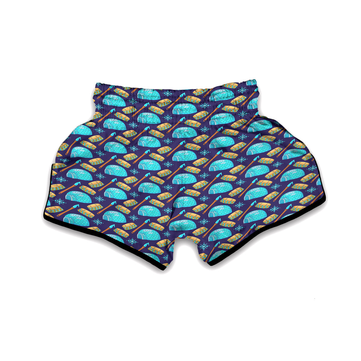 Eskimo Igloo Blue Print Pattern Muay Thai Boxing Shorts-grizzshop