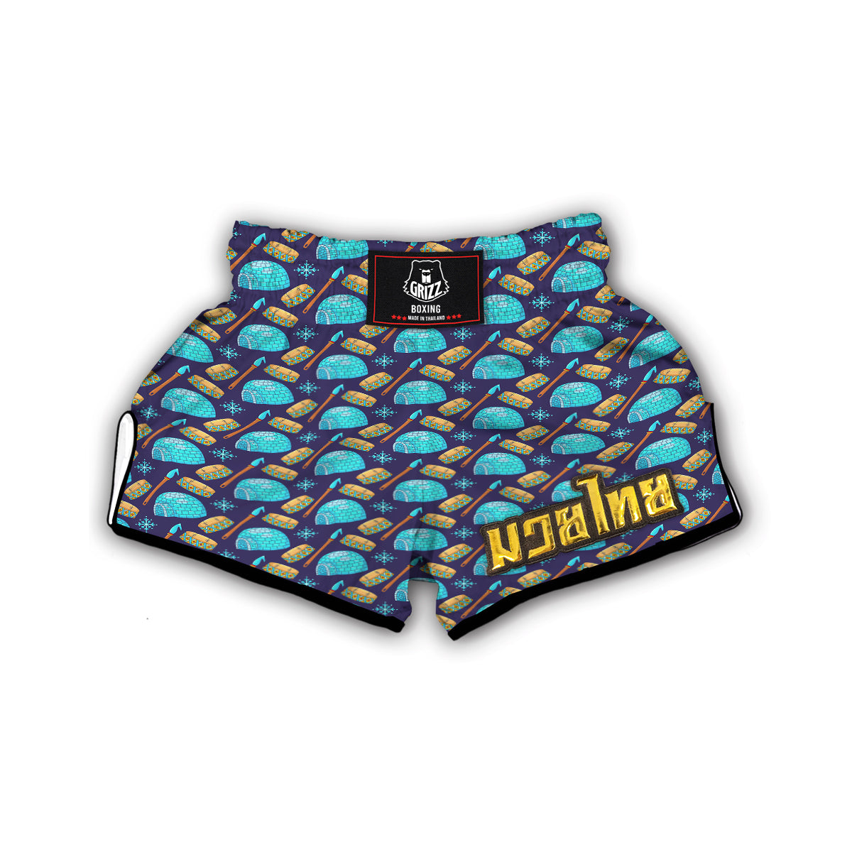 Eskimo Igloo Blue Print Pattern Muay Thai Boxing Shorts-grizzshop