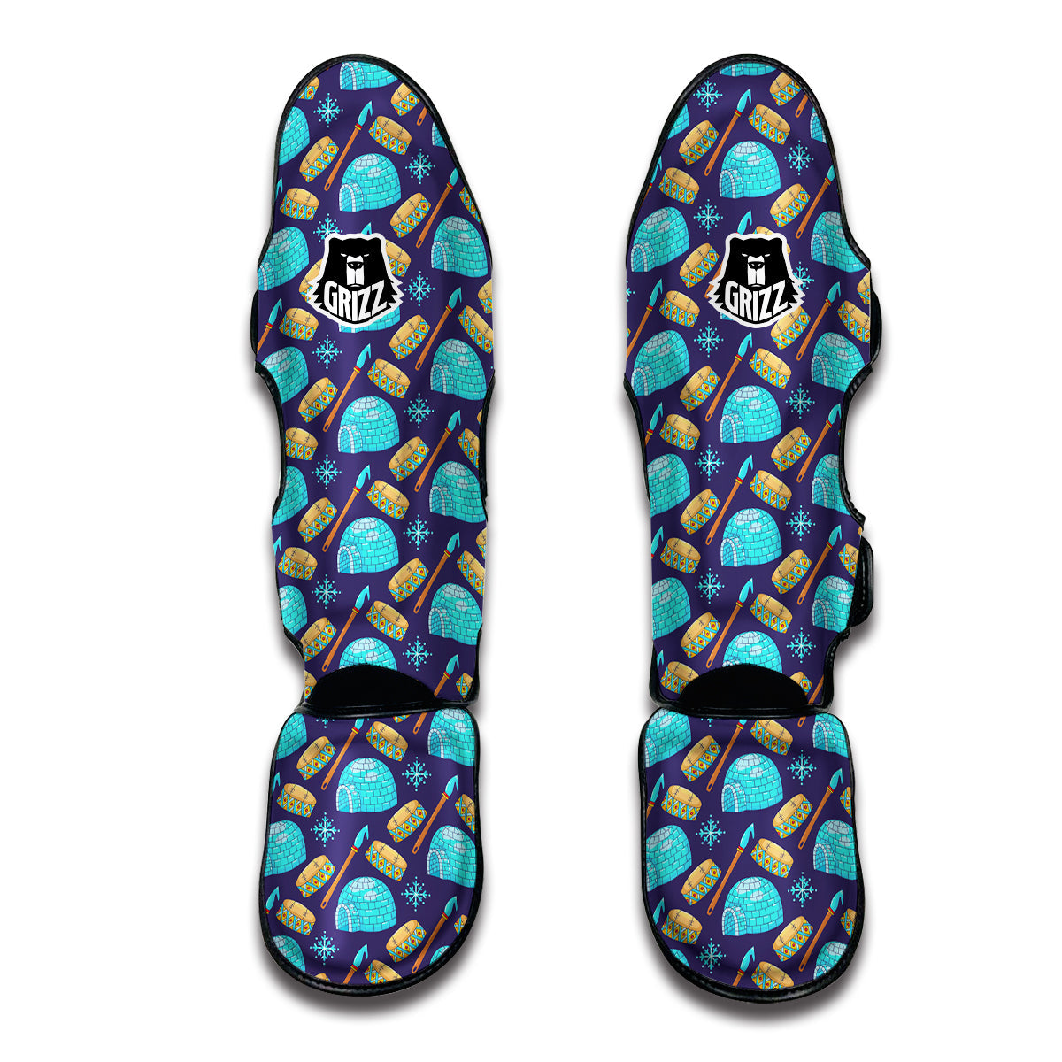 Eskimo Igloo Blue Print Pattern Muay Thai Shin Guards-grizzshop