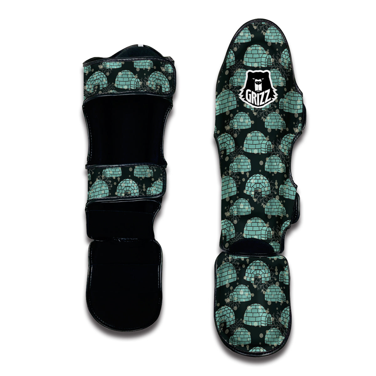 Eskimo Igloo Print Pattern Muay Thai Shin Guards-grizzshop