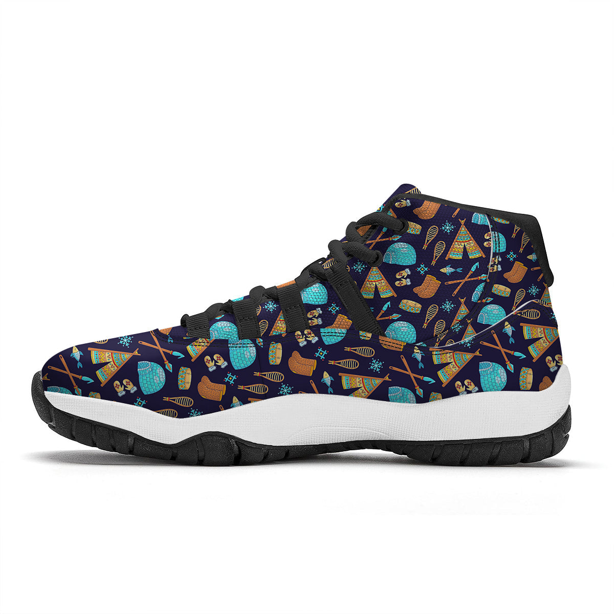 Eskimo Igloo Tent Print Pattern Black Bball Shoes-grizzshop