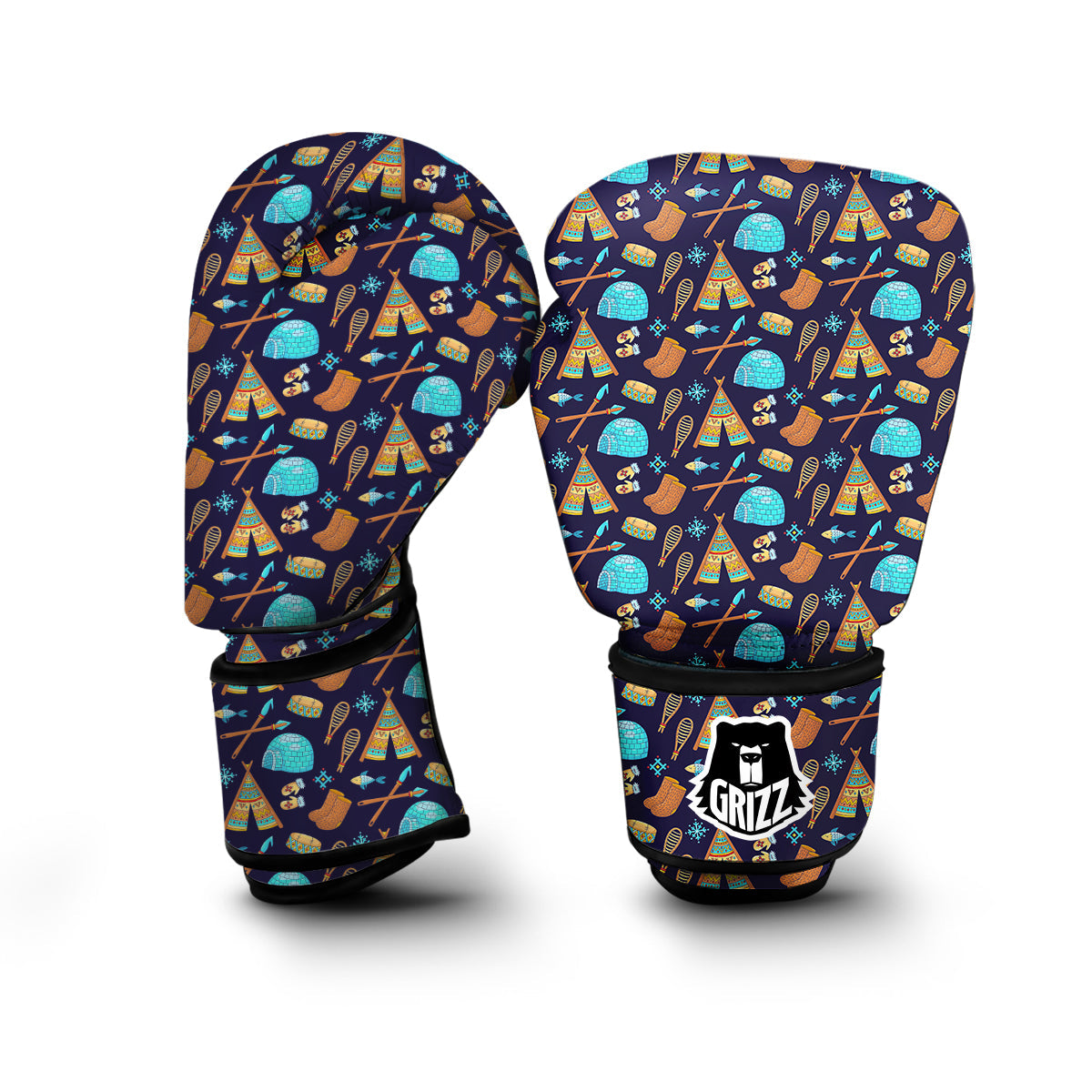 Eskimo Igloo Tent Print Pattern Boxing Gloves-grizzshop