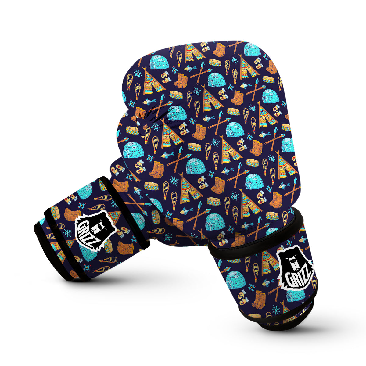 Eskimo Igloo Tent Print Pattern Boxing Gloves-grizzshop