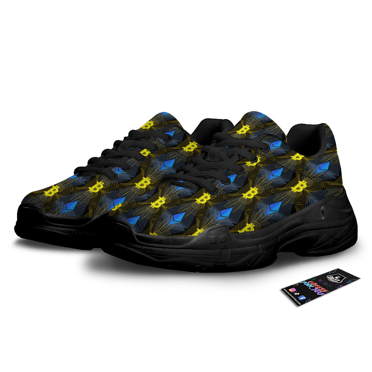 Ethereum And Bitcoin Print Pattern Black Chunky Shoes-grizzshop