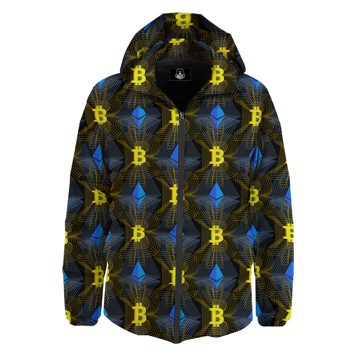 Ethereum And Bitcoin Print Pattern Down Jacket-grizzshop