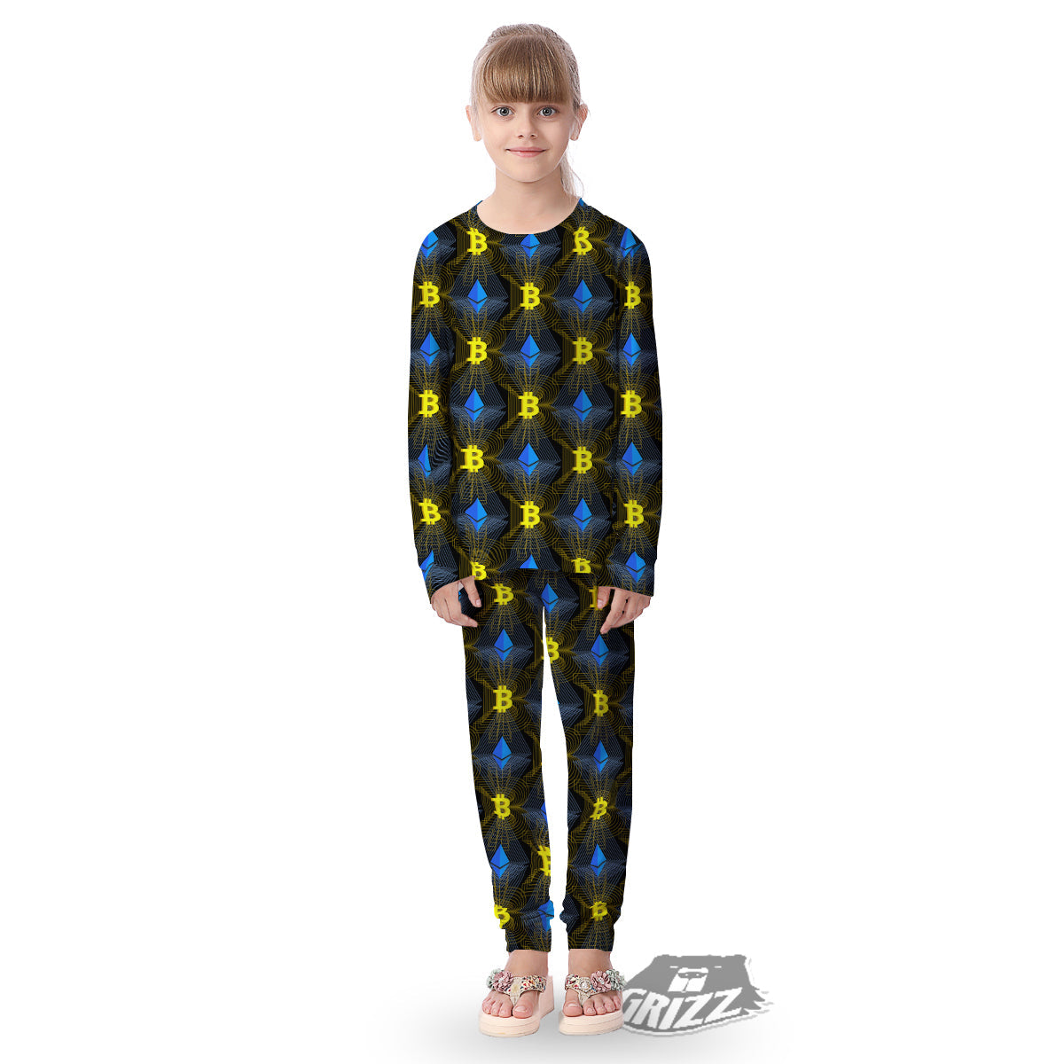 Ethereum And Bitcoin Print Pattern Kid's Pajamas-grizzshop