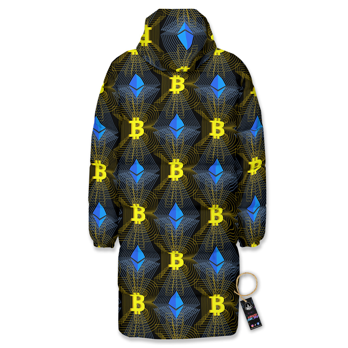 Ethereum And Bitcoin Print Pattern Long Down Jacket-grizzshop