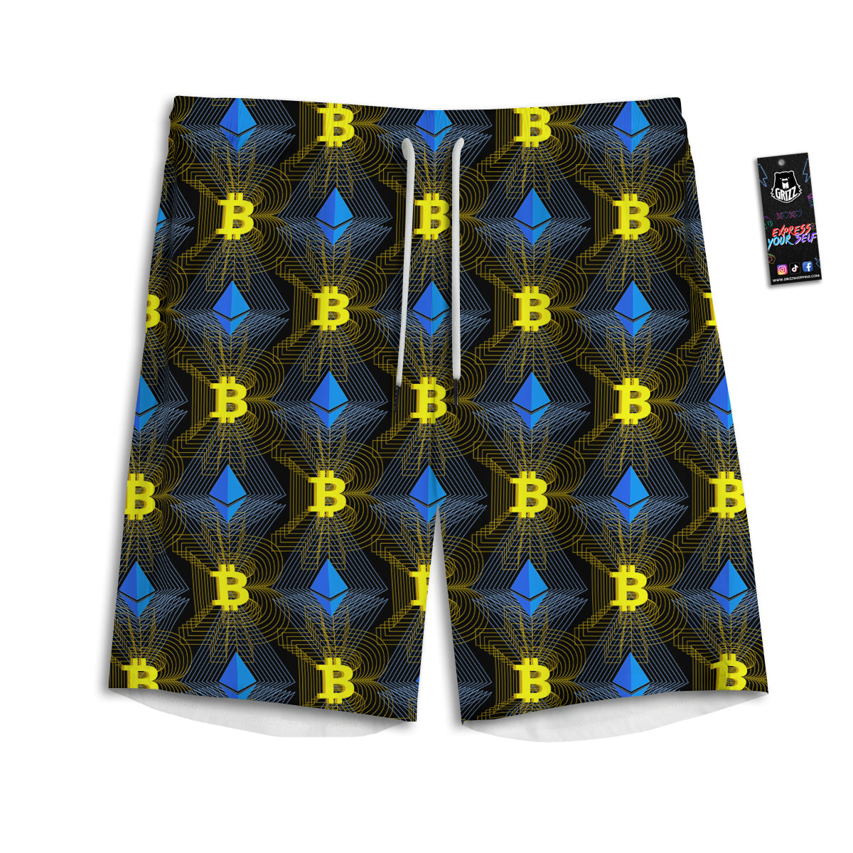 Ethereum And Bitcoin Print Pattern Men's Athletic Shorts