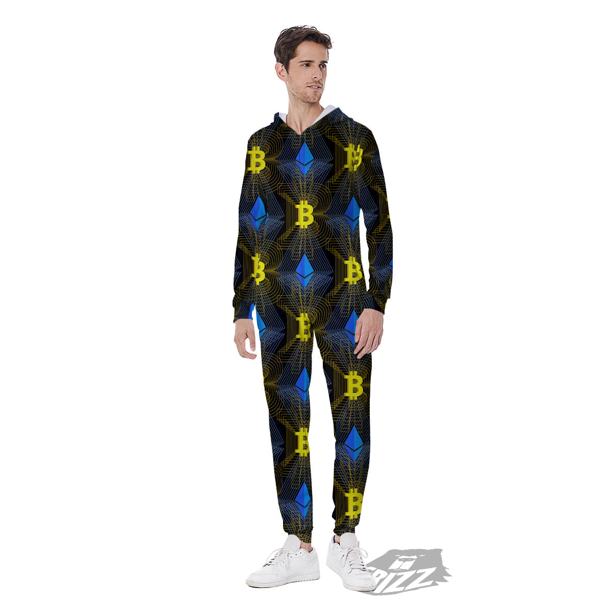 Ethereum And Bitcoin Print Pattern Men's Jumpsuit-grizzshop
