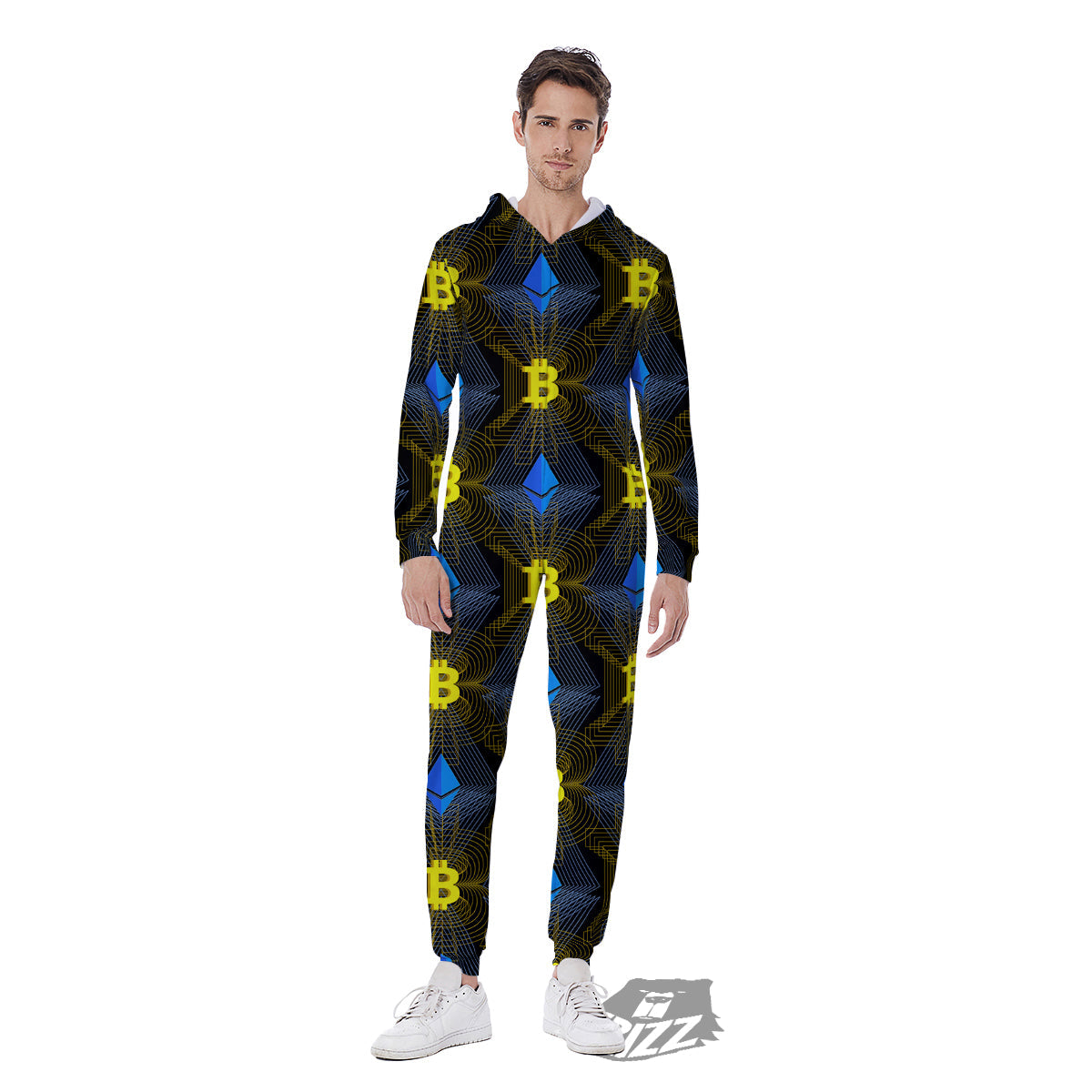 Ethereum And Bitcoin Print Pattern Men's Jumpsuit-grizzshop