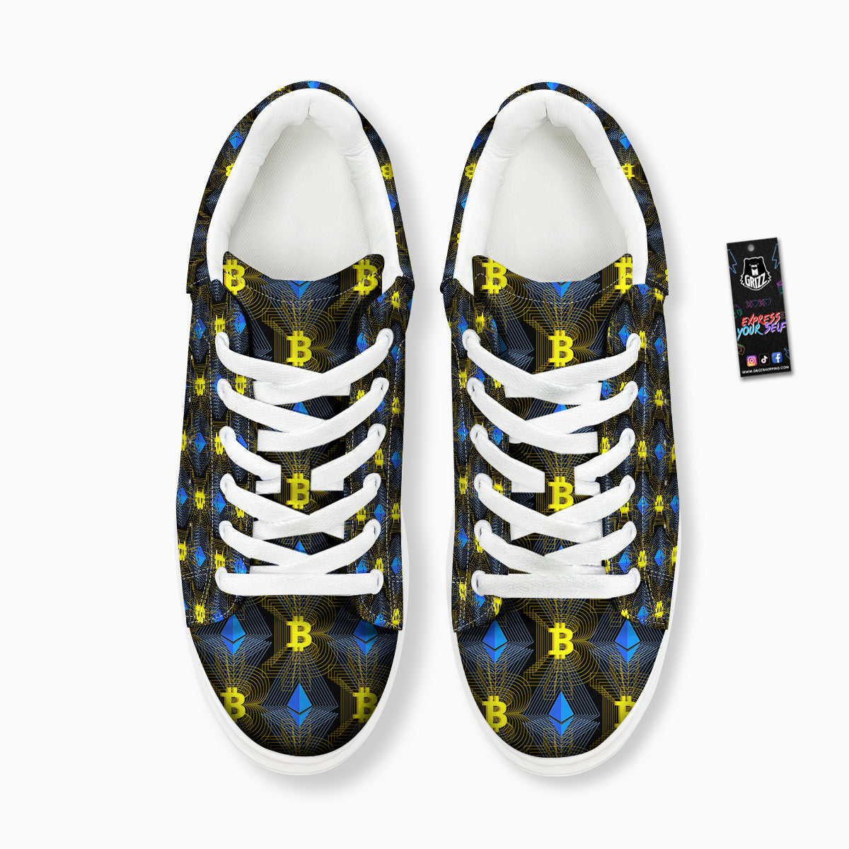 Ethereum And Bitcoin Print Pattern Platform Shoes-grizzshop