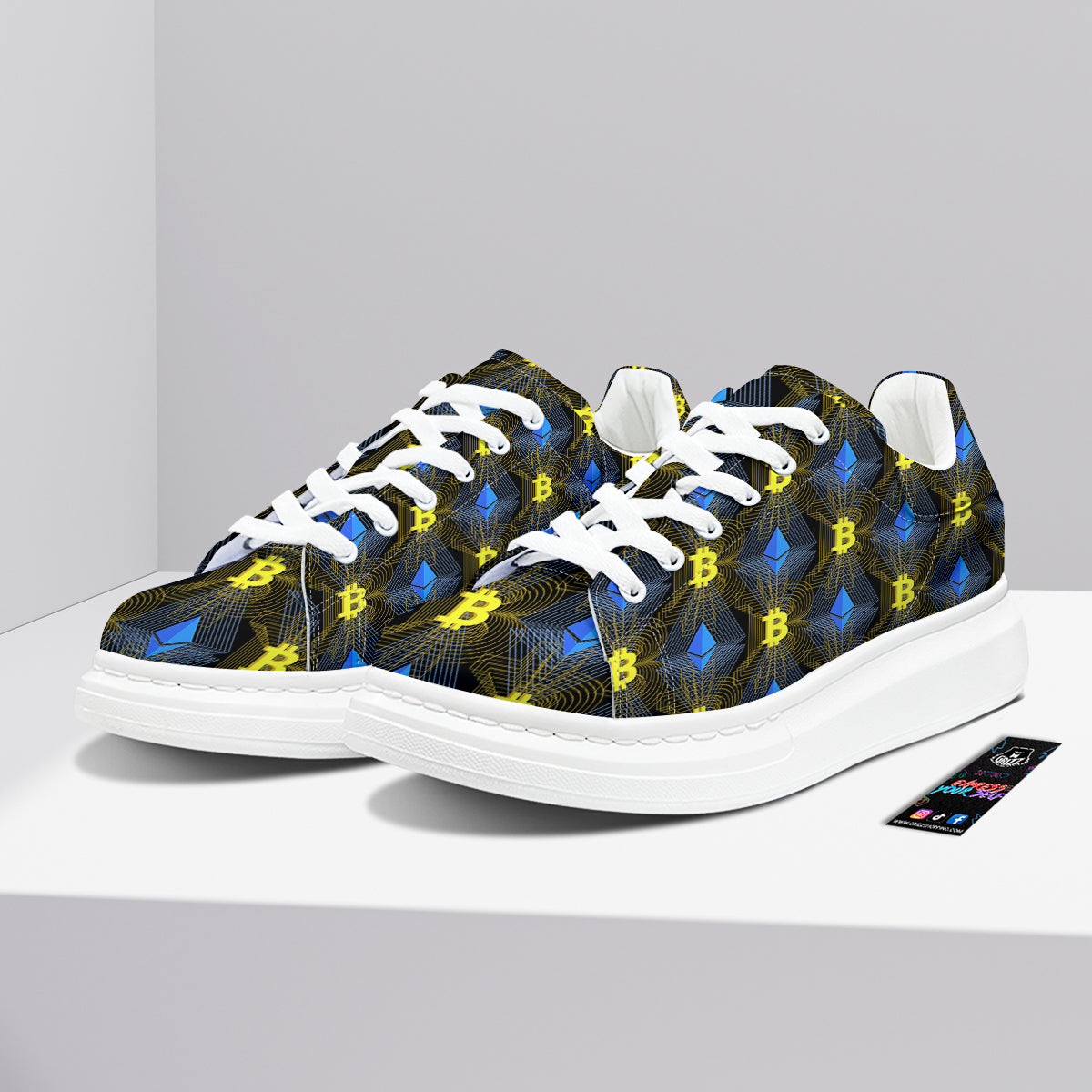 Ethereum And Bitcoin Print Pattern Platform Shoes-grizzshop