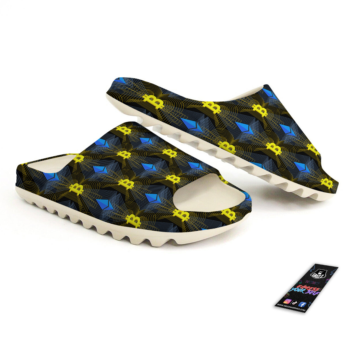 Ethereum And Bitcoin Print Pattern Sandals-grizzshop
