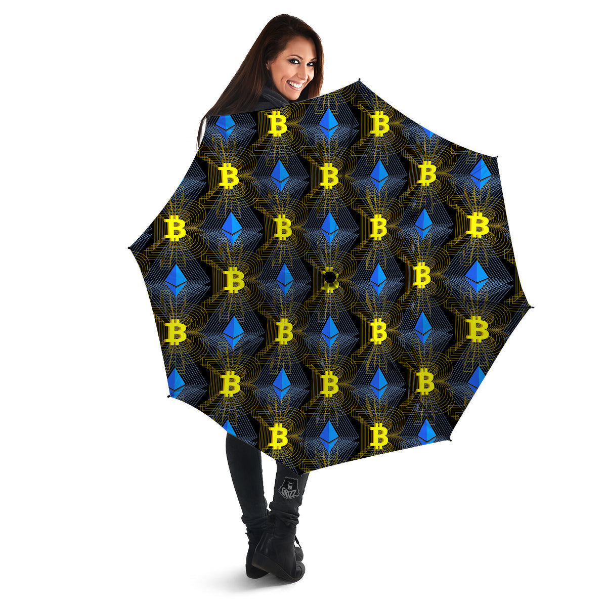 Ethereum And Bitcoin Print Pattern Umbrella-grizzshop