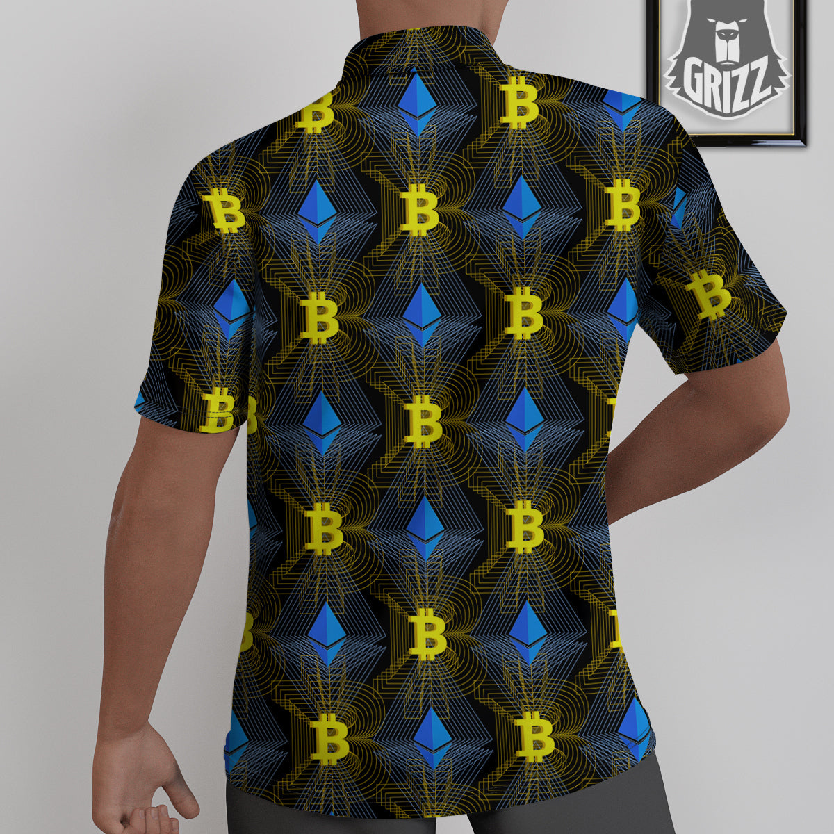 Ethereum And Bitcoin Print Pattern Untucked Shirts-grizzshop