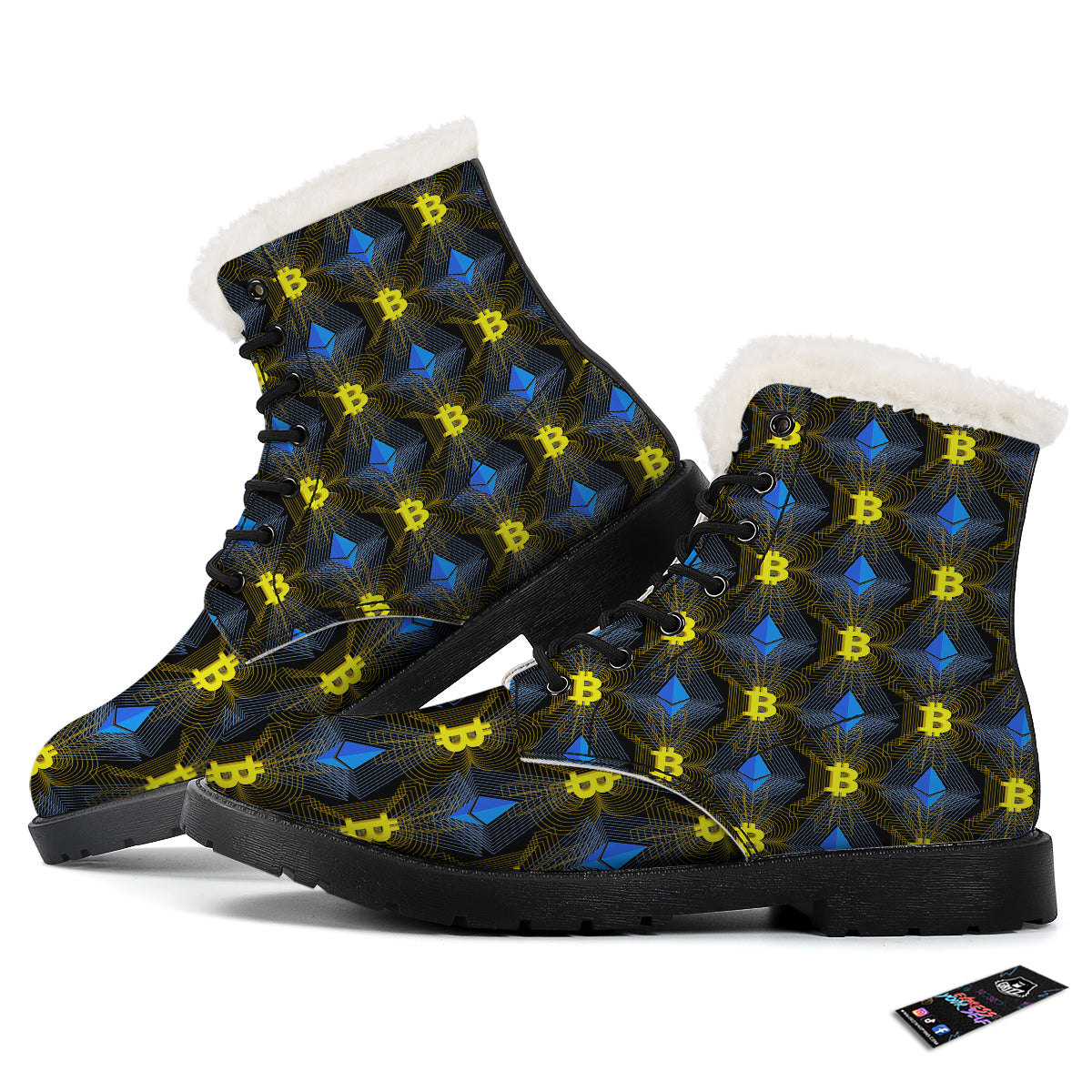 Ethereum And Bitcoin Print Pattern Winter Boots-grizzshop