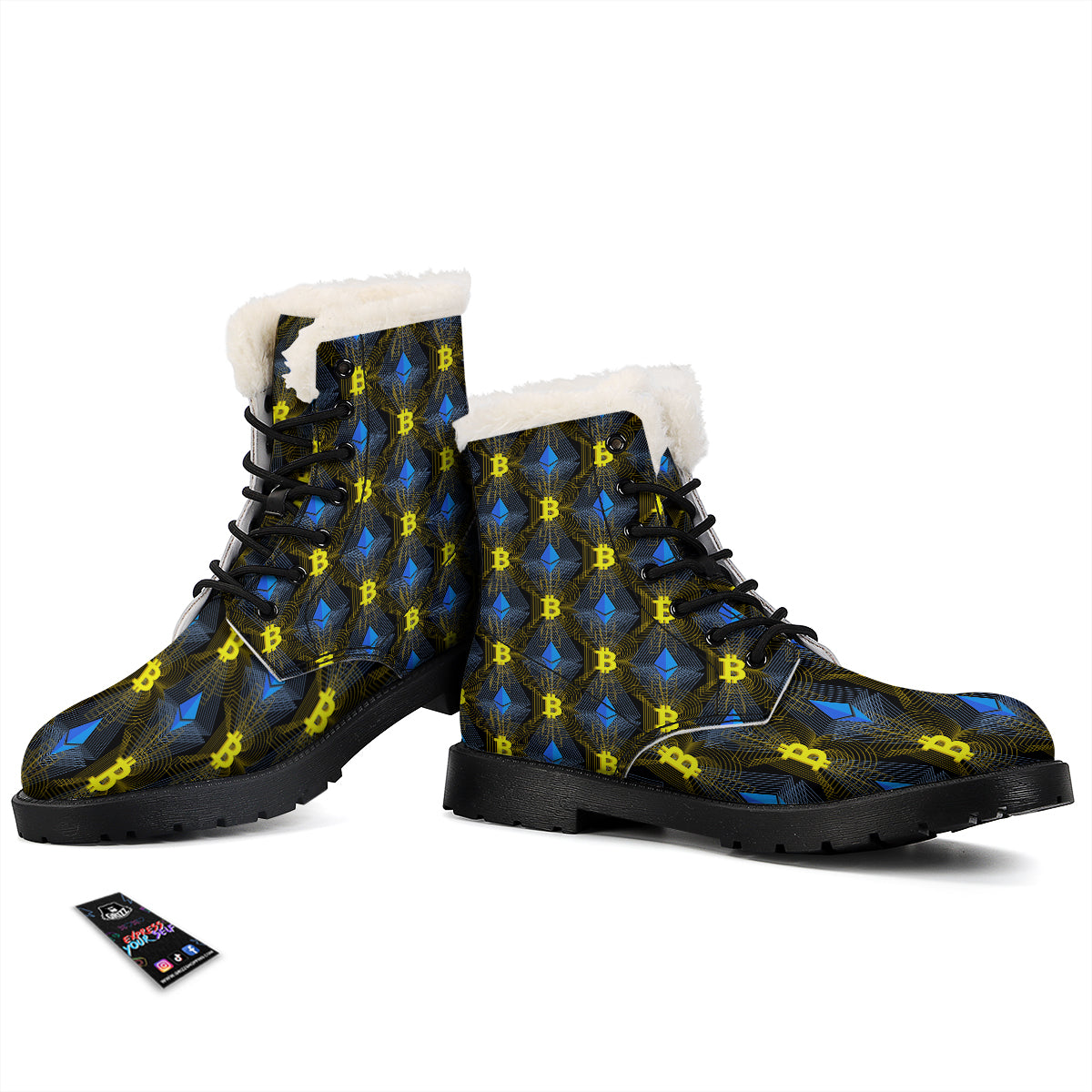 Ethereum And Bitcoin Print Pattern Winter Boots-grizzshop