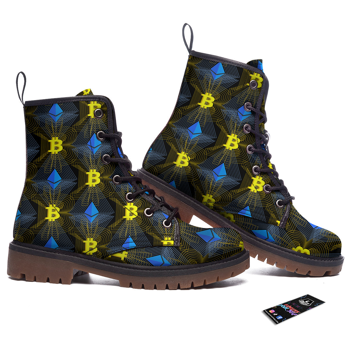 Ethereum And Bitcoin Print Pattern Work Boots-grizzshop