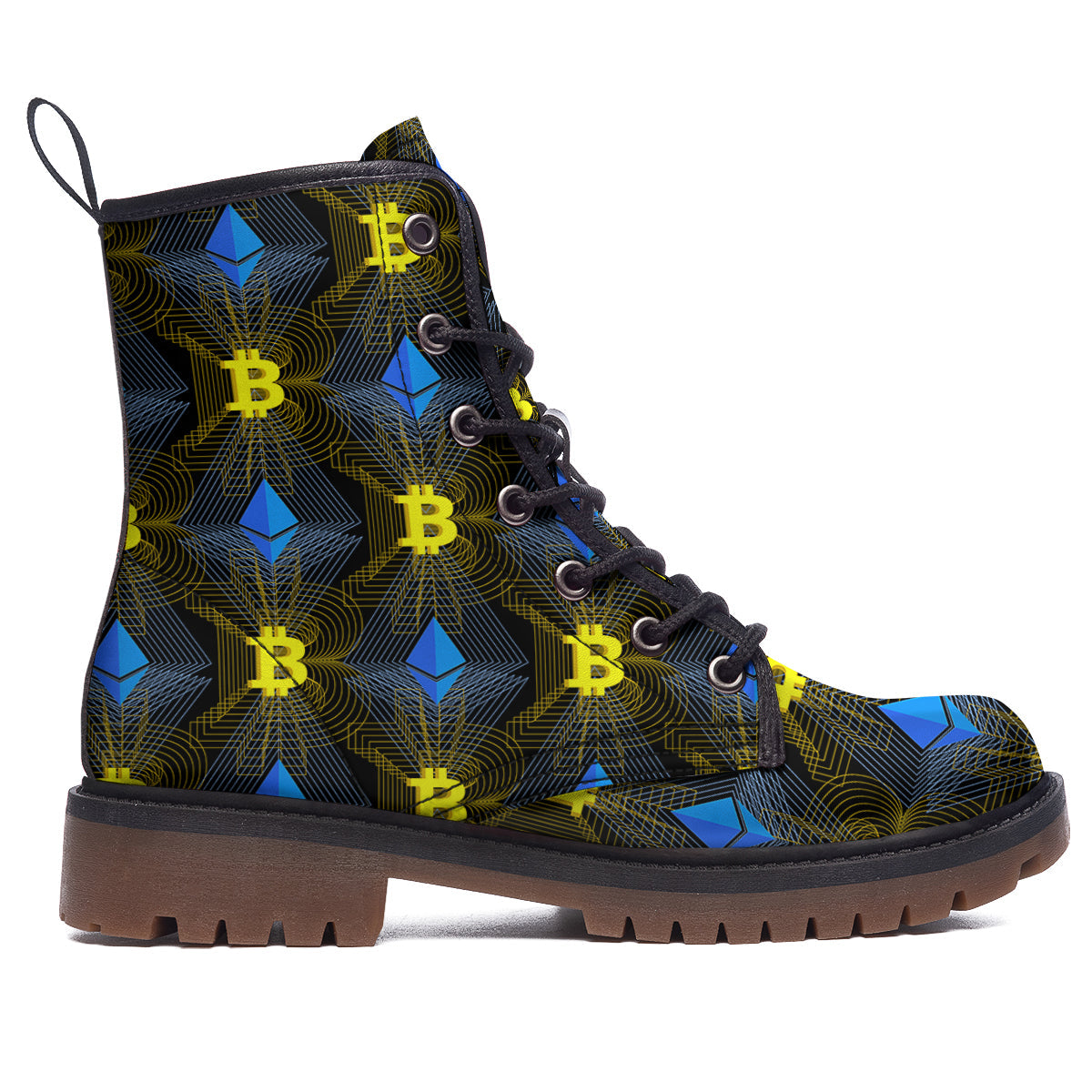 Ethereum And Bitcoin Print Pattern Work Boots-grizzshop