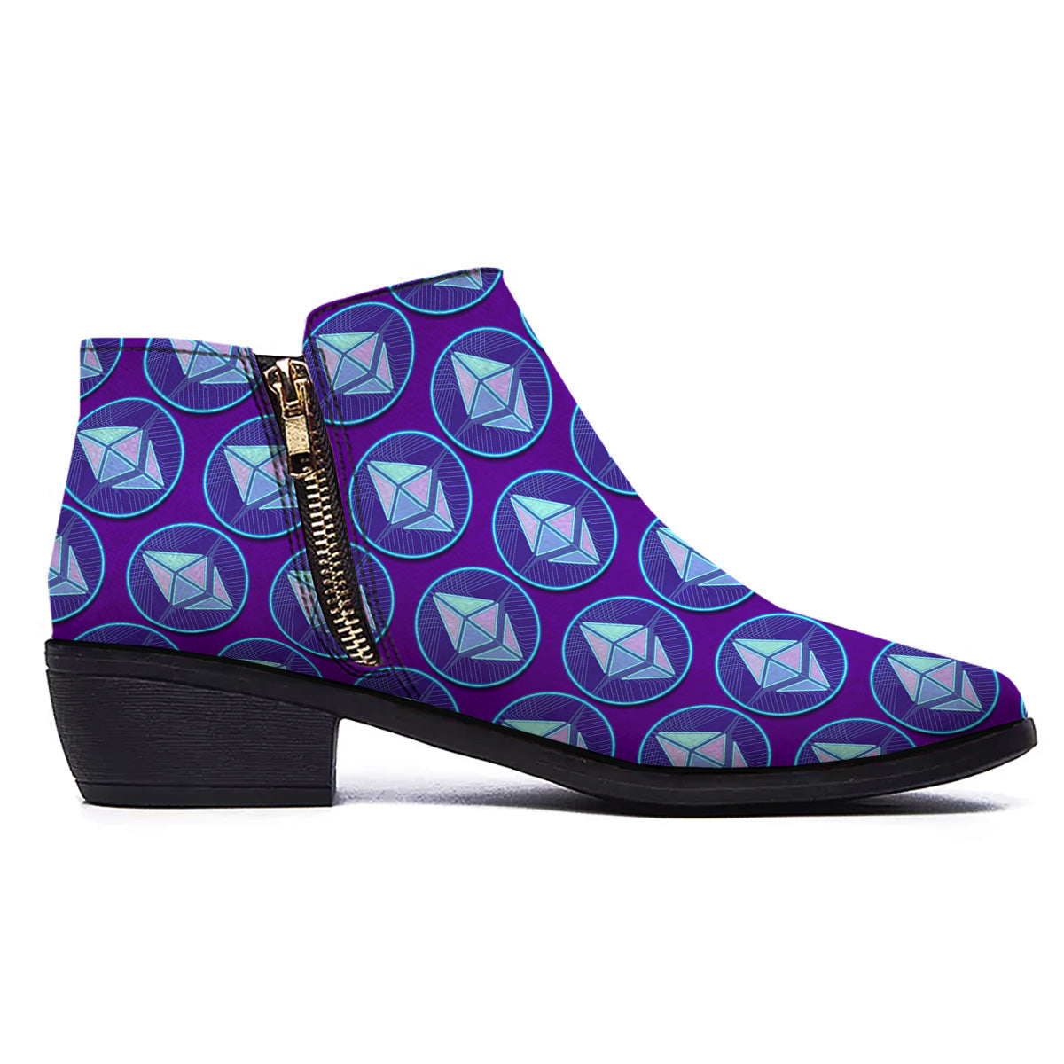 Ethereum Cryptocurrency Print Pattern Ankle Boots-grizzshop
