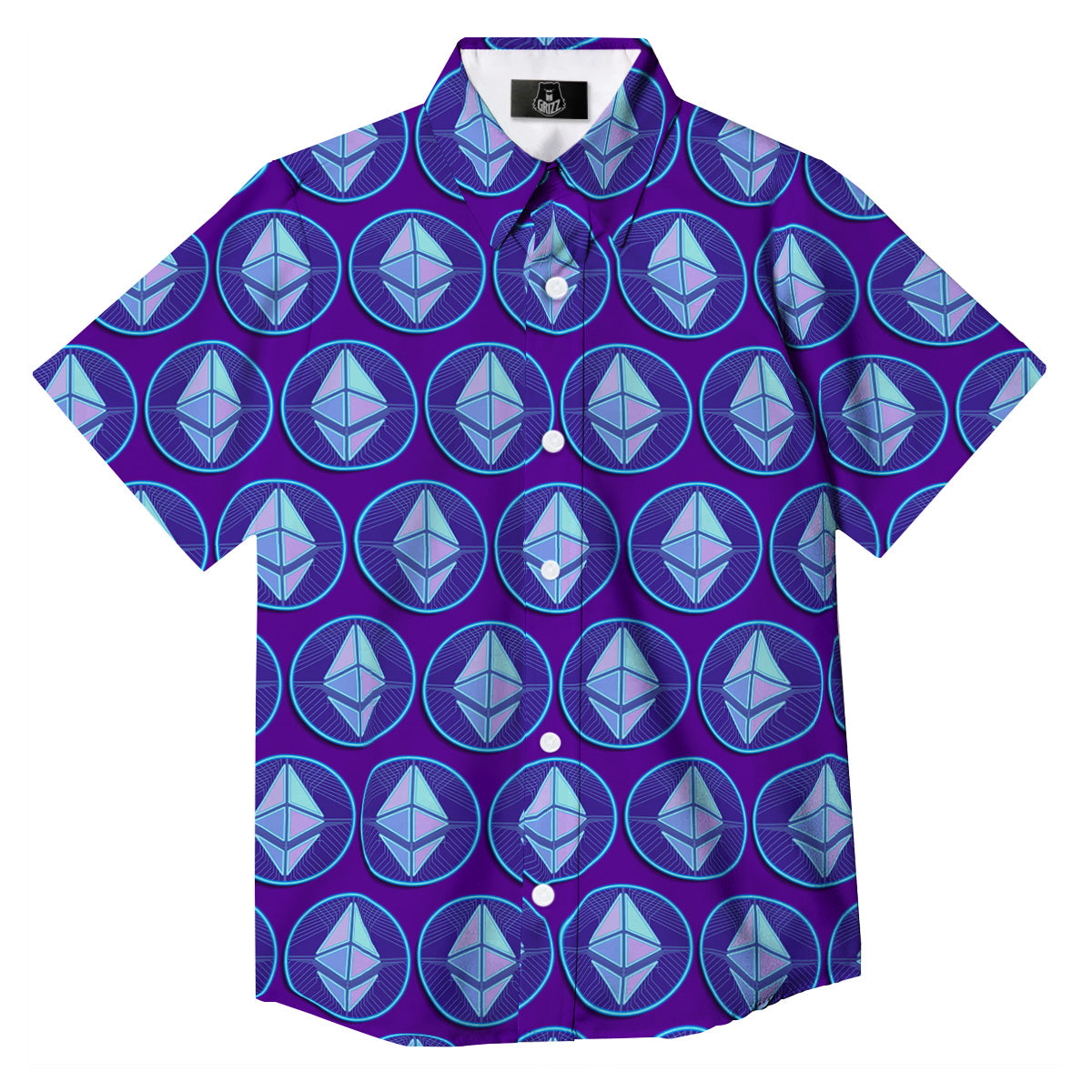 Ethereum Cryptocurrency Print Pattern Button Up Shirt-grizzshop