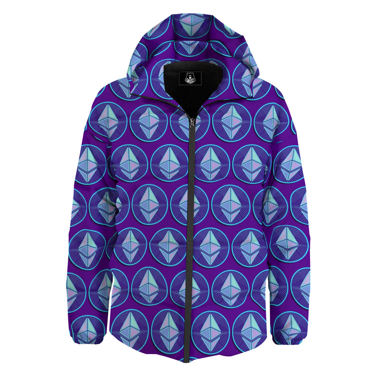 Ethereum Cryptocurrency Print Pattern Down Jacket-grizzshop