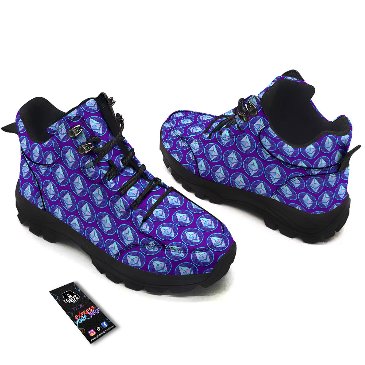 Ethereum Cryptocurrency Print Pattern Hiking Shoes-grizzshop