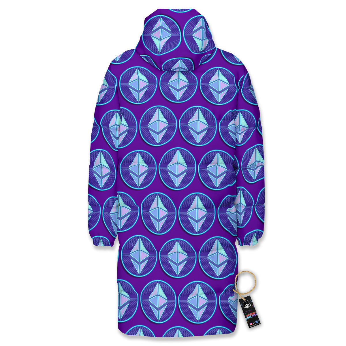 Ethereum Cryptocurrency Print Pattern Long Down Jacket-grizzshop