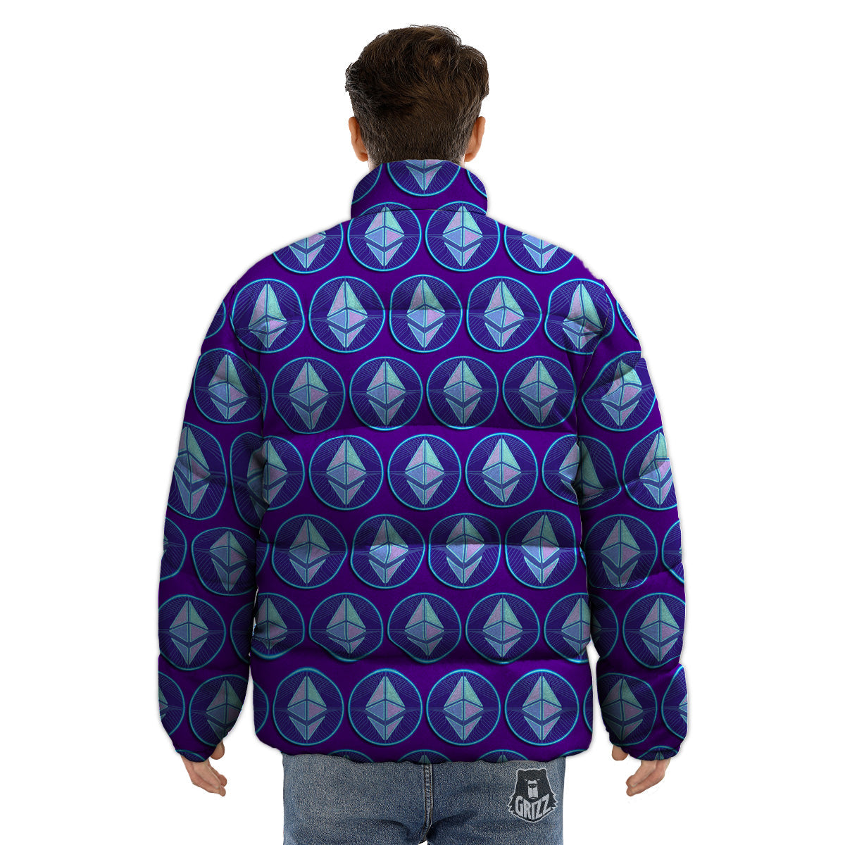 Ethereum Cryptocurrency Print Pattern Puffer Jacket-grizzshop