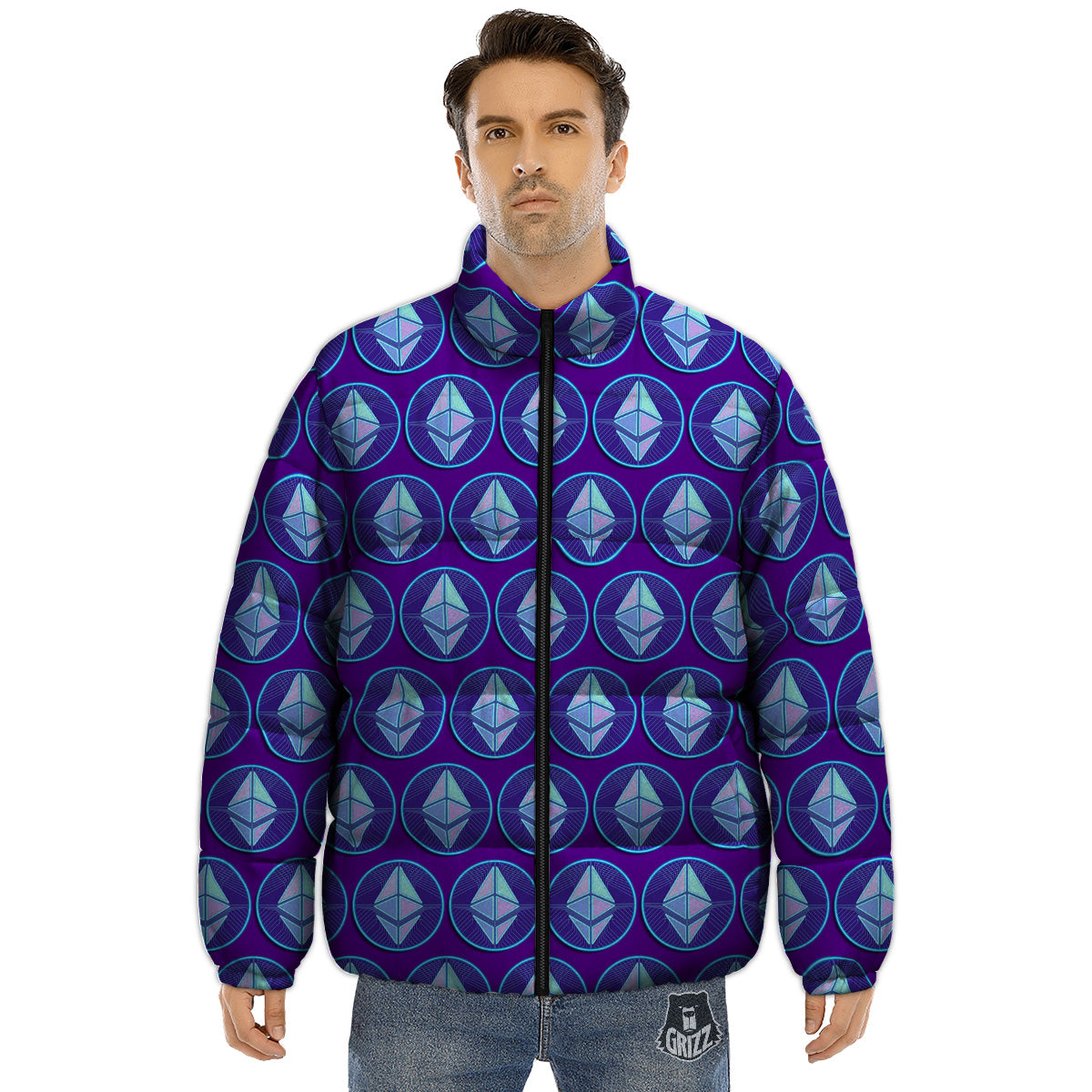 Ethereum Cryptocurrency Print Pattern Puffer Jacket-grizzshop