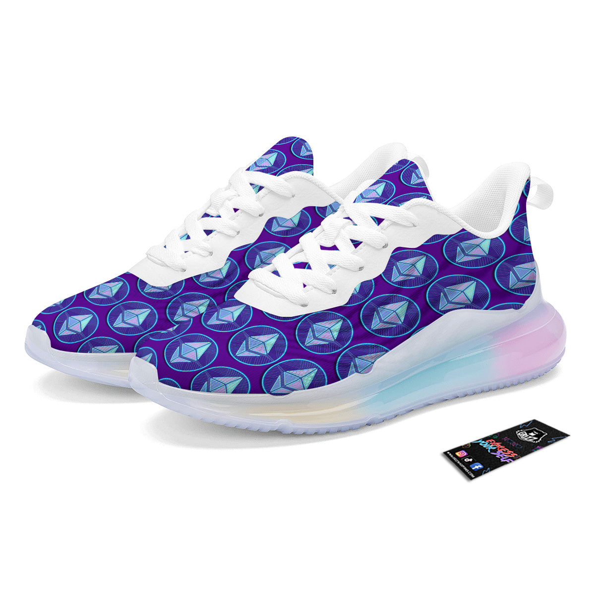 Ethereum Cryptocurrency Print Pattern Running Sneakers-grizzshop