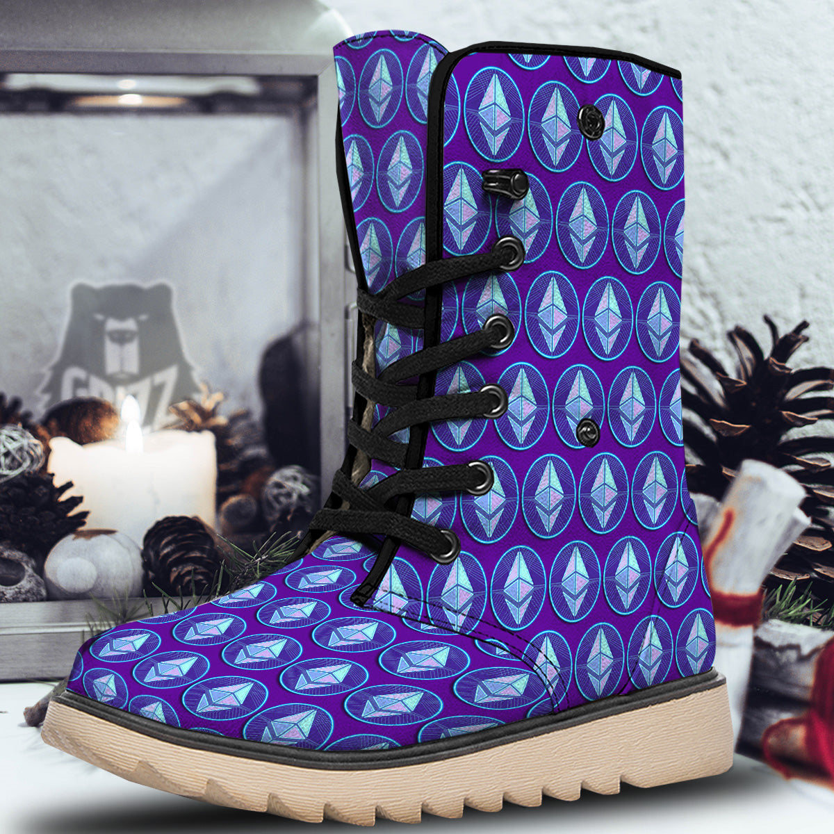Ethereum Cryptocurrency Print Pattern Snow Boots-grizzshop