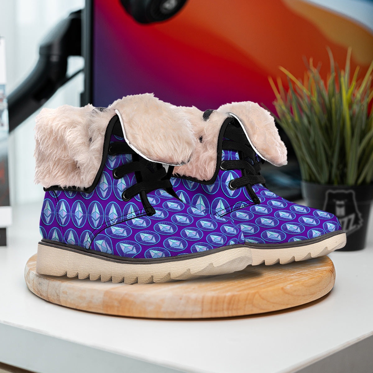 Ethereum Cryptocurrency Print Pattern Snow Boots-grizzshop