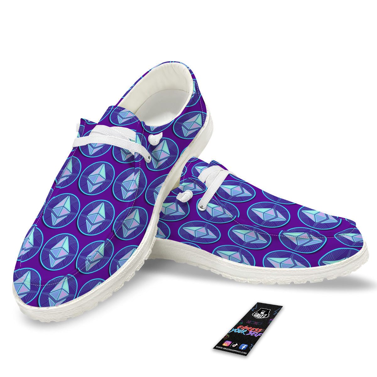 Ethereum Cryptocurrency Print Pattern White Loafers-grizzshop