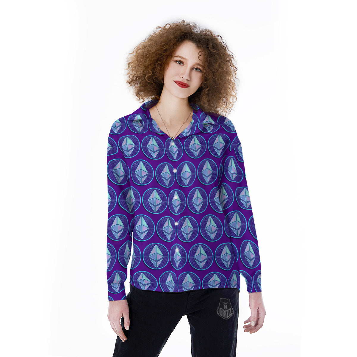 Ethereum Cryptocurrency Print Pattern Women's Long Sleeve Shirts-grizzshop