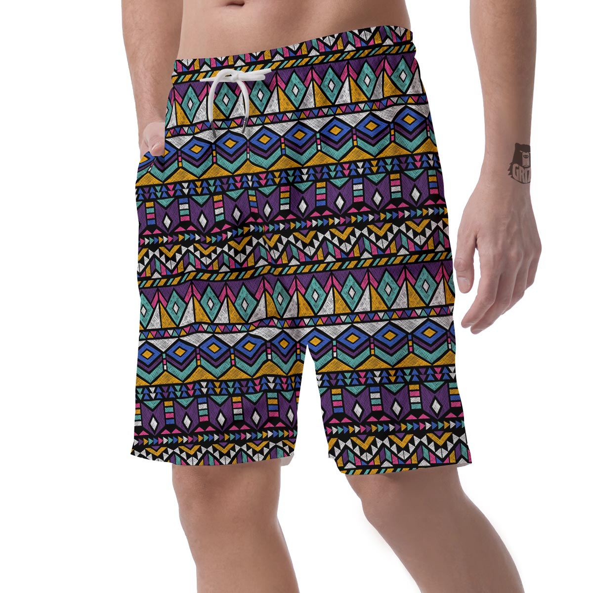 Ethic Aztec Geometric Art Print Men's Shorts-grizzshop