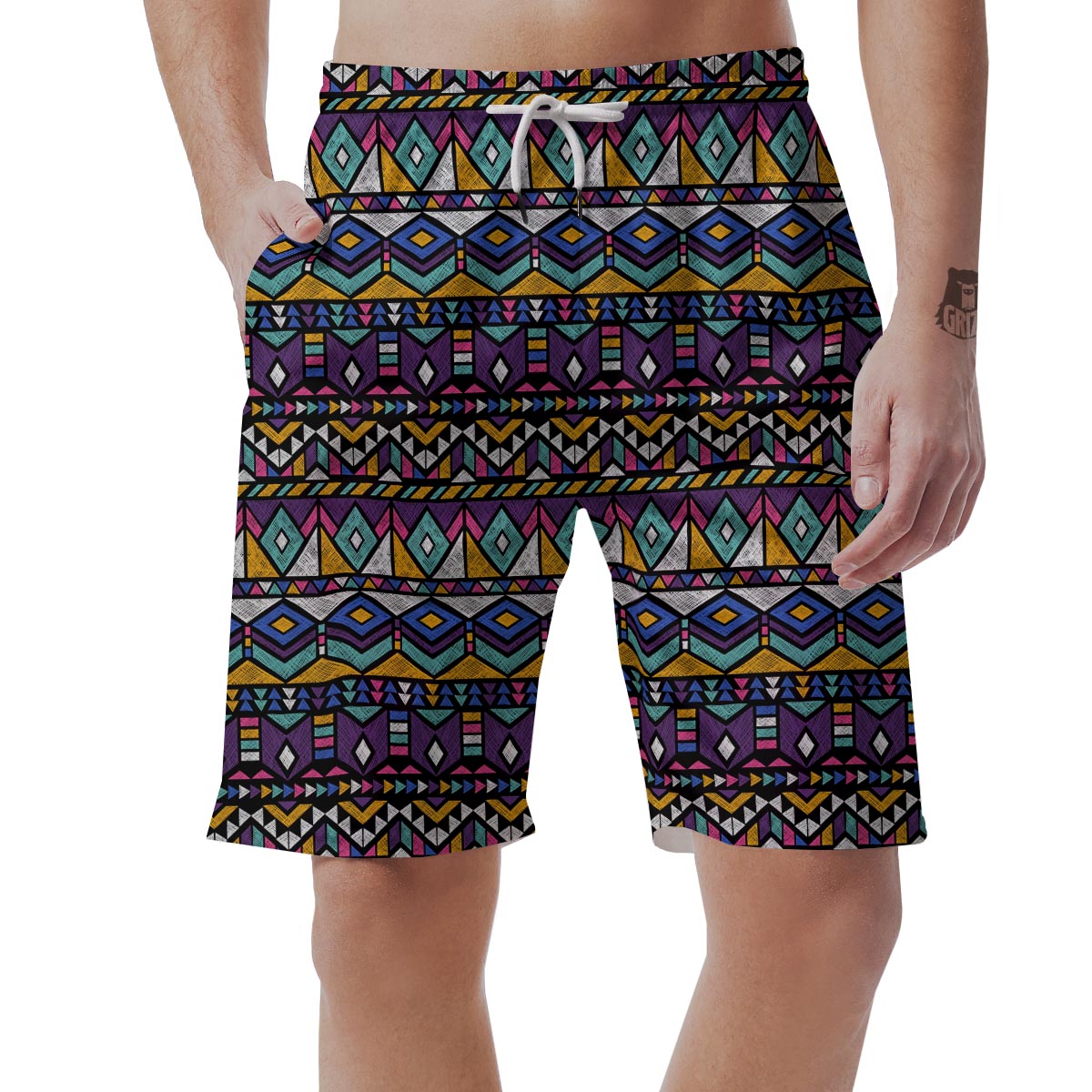 Ethic Aztec Geometric Art Print Men's Shorts-grizzshop