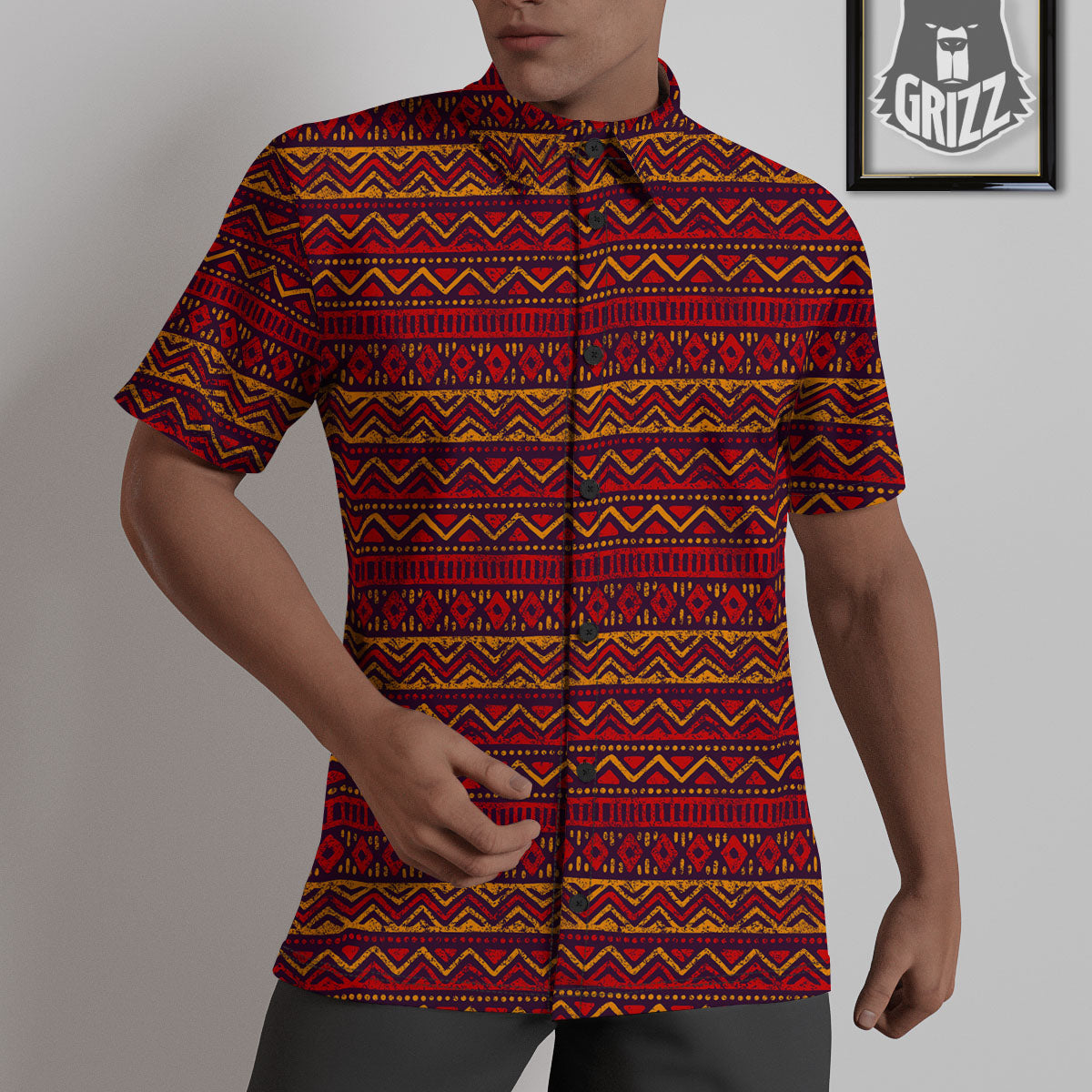 Ethnic African Print Pattern Untucked Shirts-grizzshop