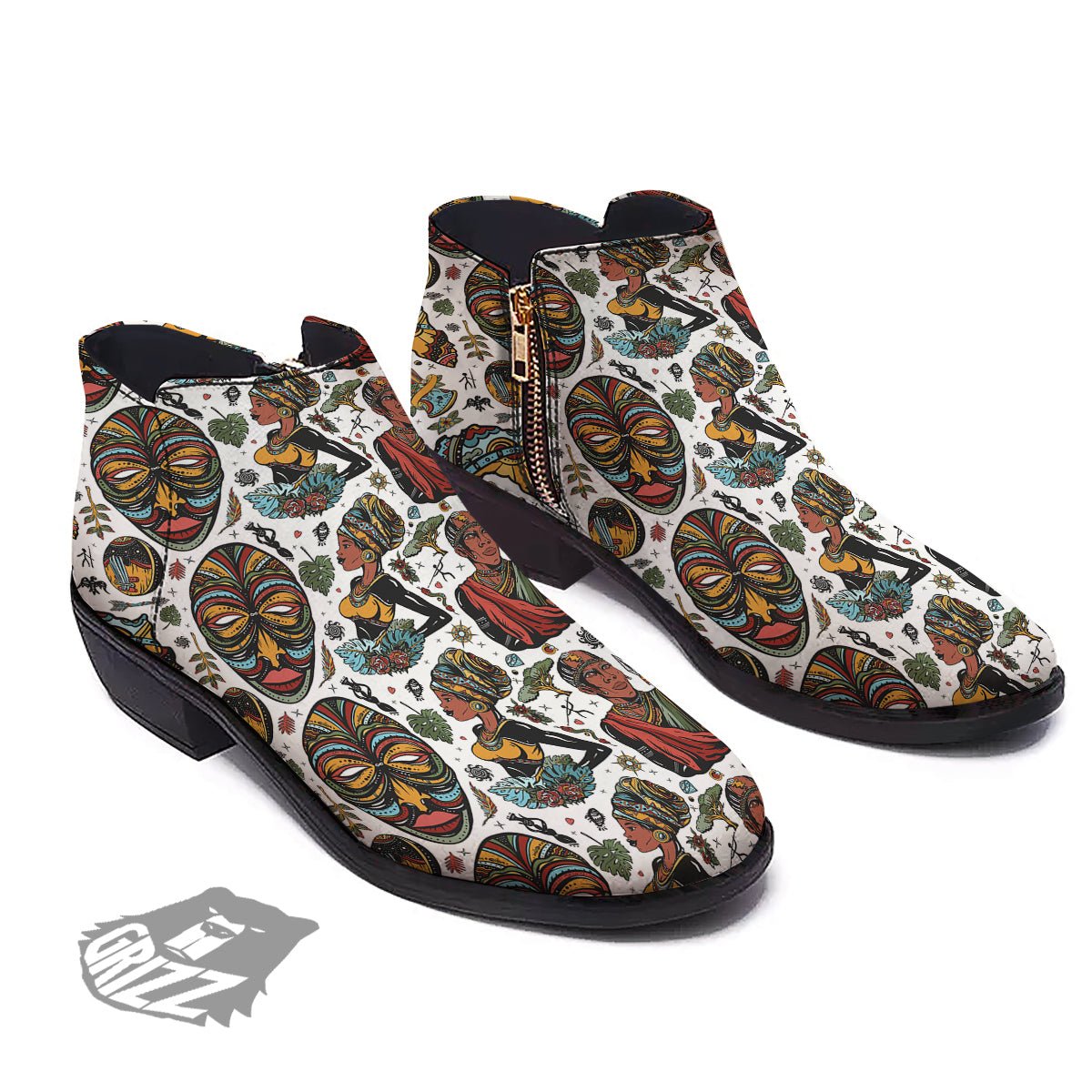 Ethnic Afro African Print Pattern Ankle Boots-grizzshop
