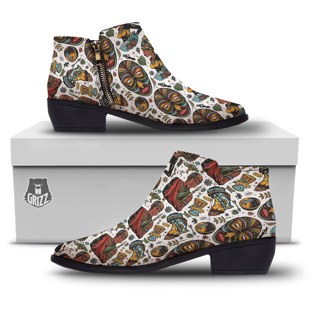 Ethnic Afro African Print Pattern Ankle Boots-grizzshop