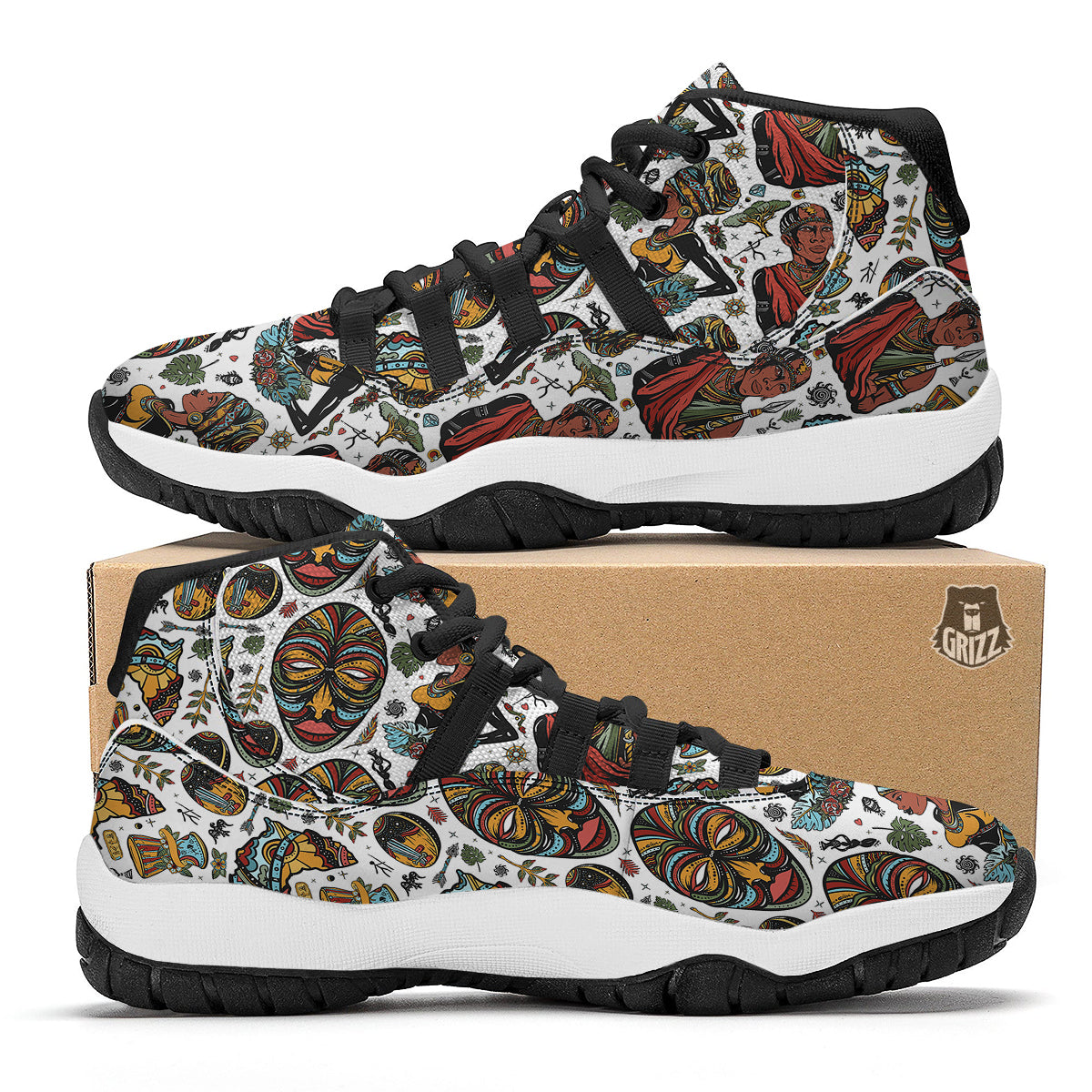 Ethnic Afro African Print Pattern Black Bball Shoes-grizzshop