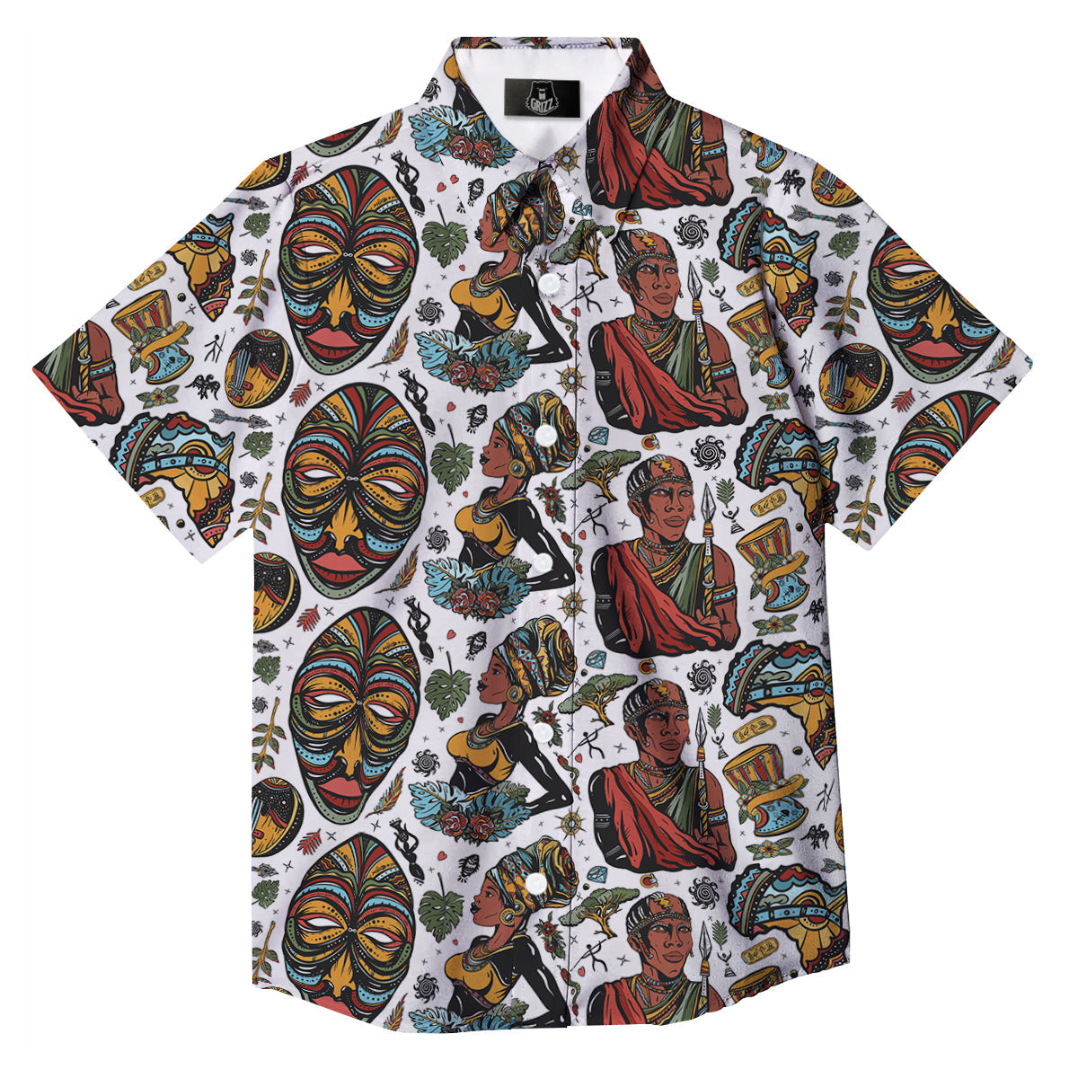 Ethnic Afro African Print Pattern Button Up Shirt-grizzshop