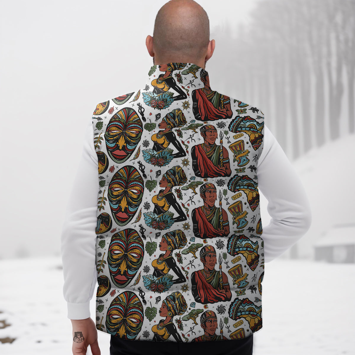 Ethnic Afro African Print Pattern Down Vest